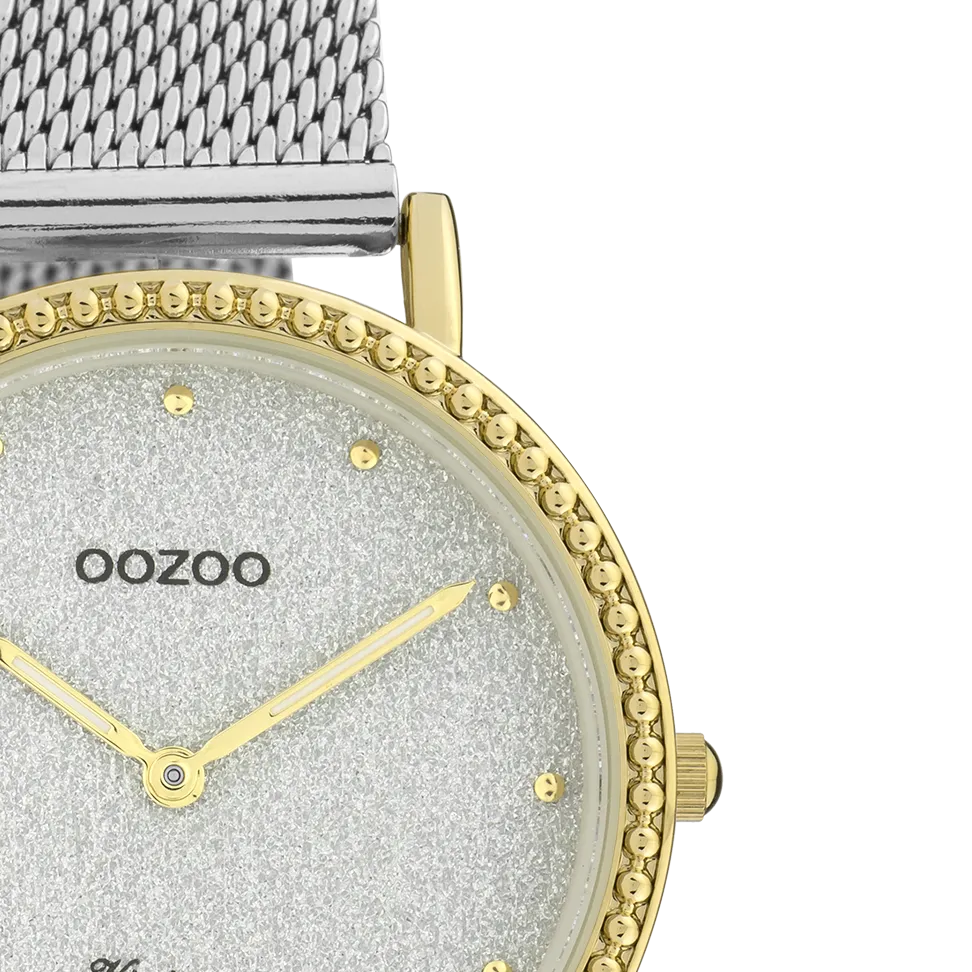Gold coloured OOZOO watch with silver coloured metal mesh bracelet - C20053