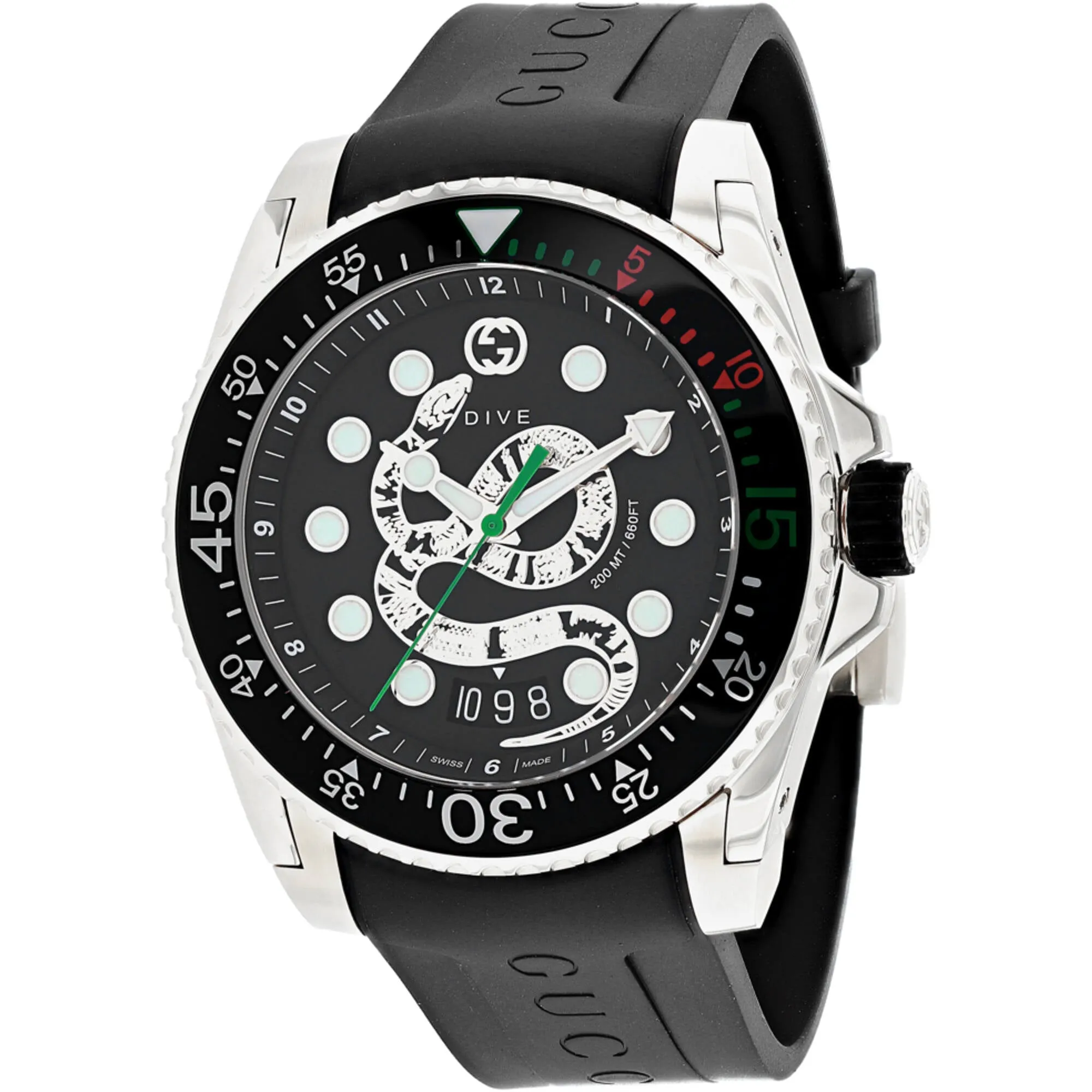 Gucci Men's Watch - Dive Quartz Date Display Black Dial Rubber Strap | YA136217