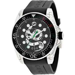 Gucci Men's Watch - Dive Quartz Date Display Black Dial Rubber Strap | YA136217