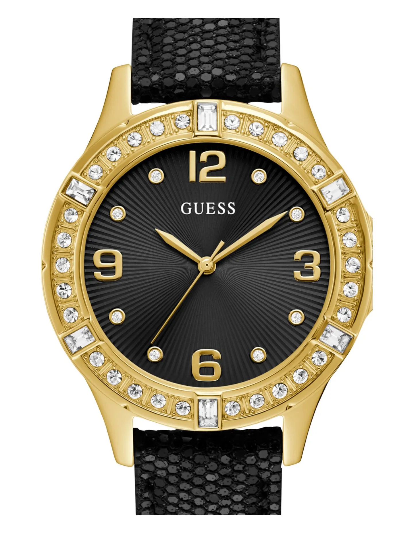 Guess Black Dial and Leather Strap Gold Case Watch U1353L1M