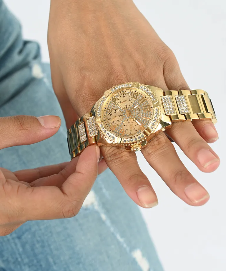 Guess Frontier Gold Dial Gold Tone Multi-function Watch W1156L2