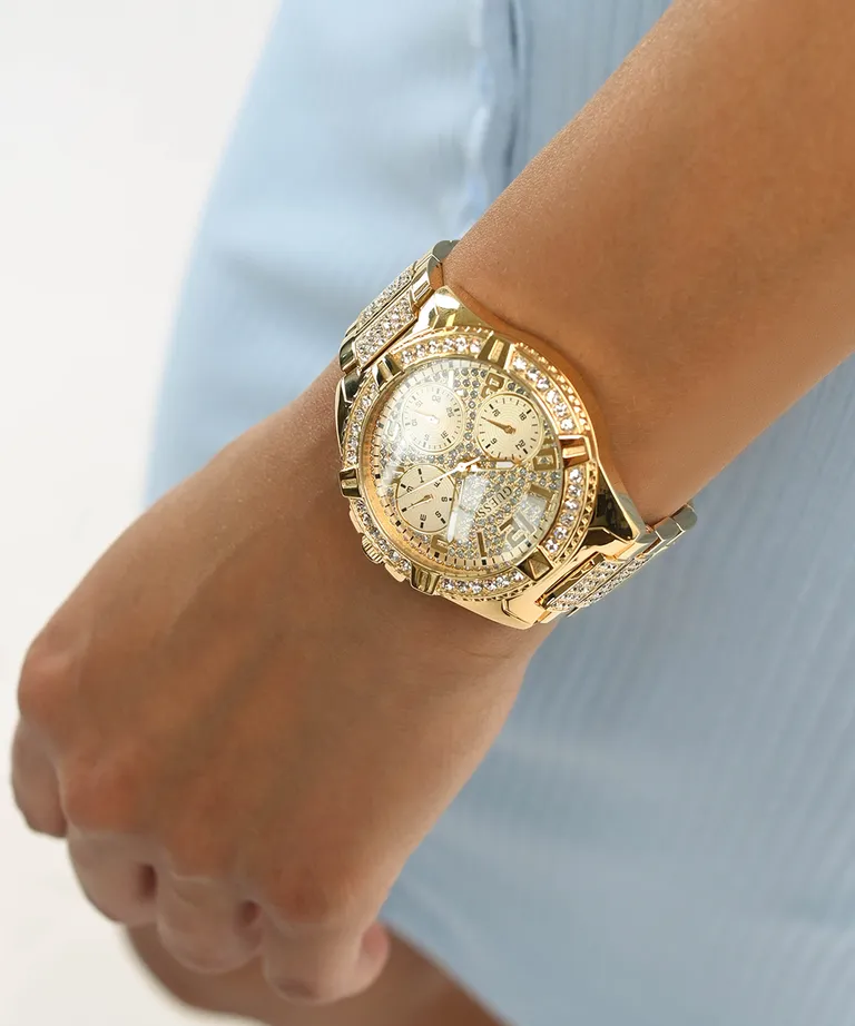 Guess Frontier Gold Dial Gold Tone Multi-function Watch W1156L2