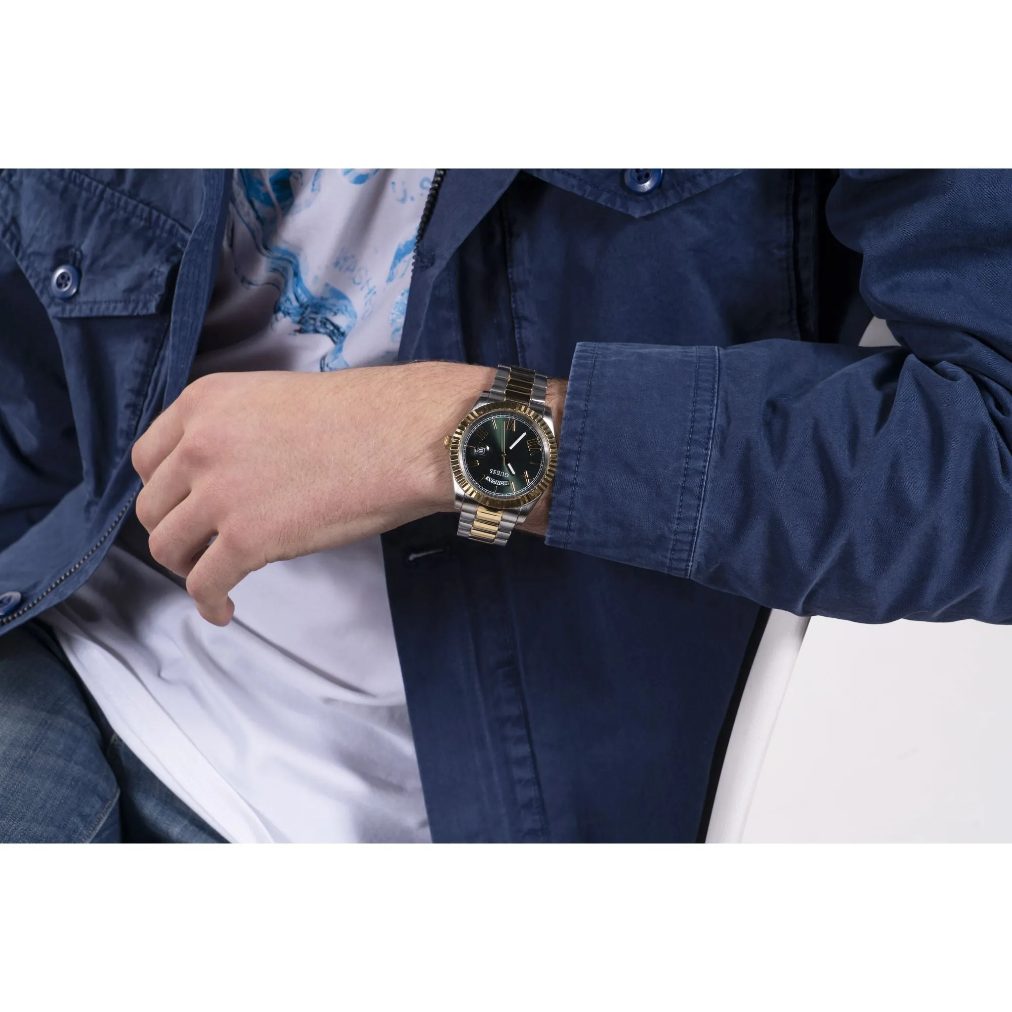 Guess Gold Green Connoisseur Day-Date Watch GW0265G8