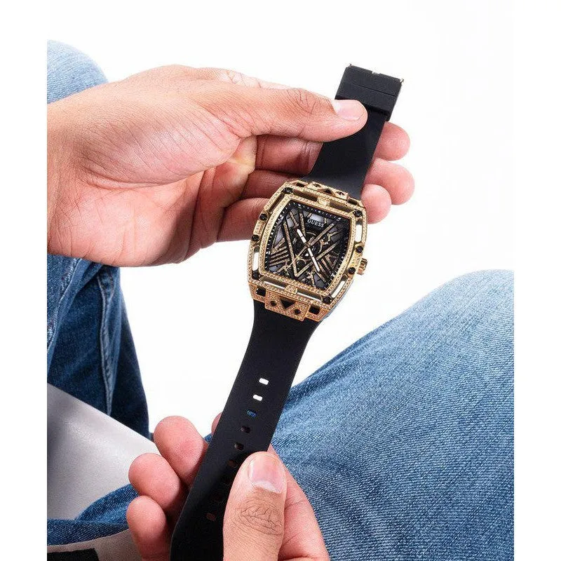 GUESS Mens Black Gold Tone Analog Watch GW0564G1
