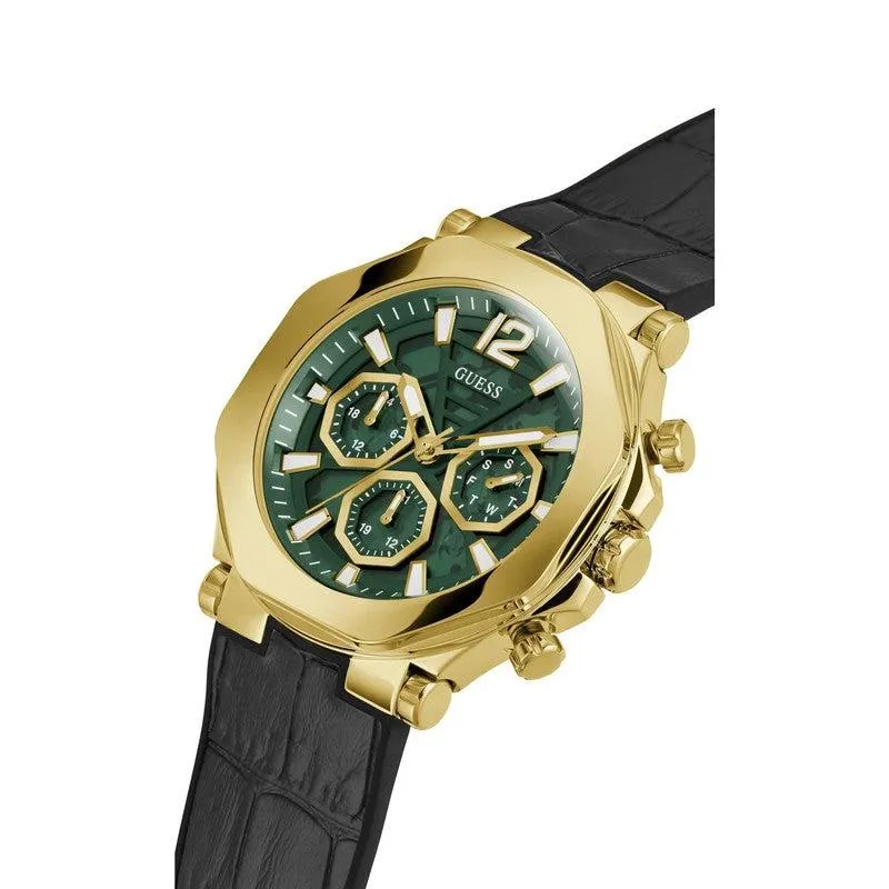 GUESS Mens Black Gold Tone Multi-function Watch GW0492G3
