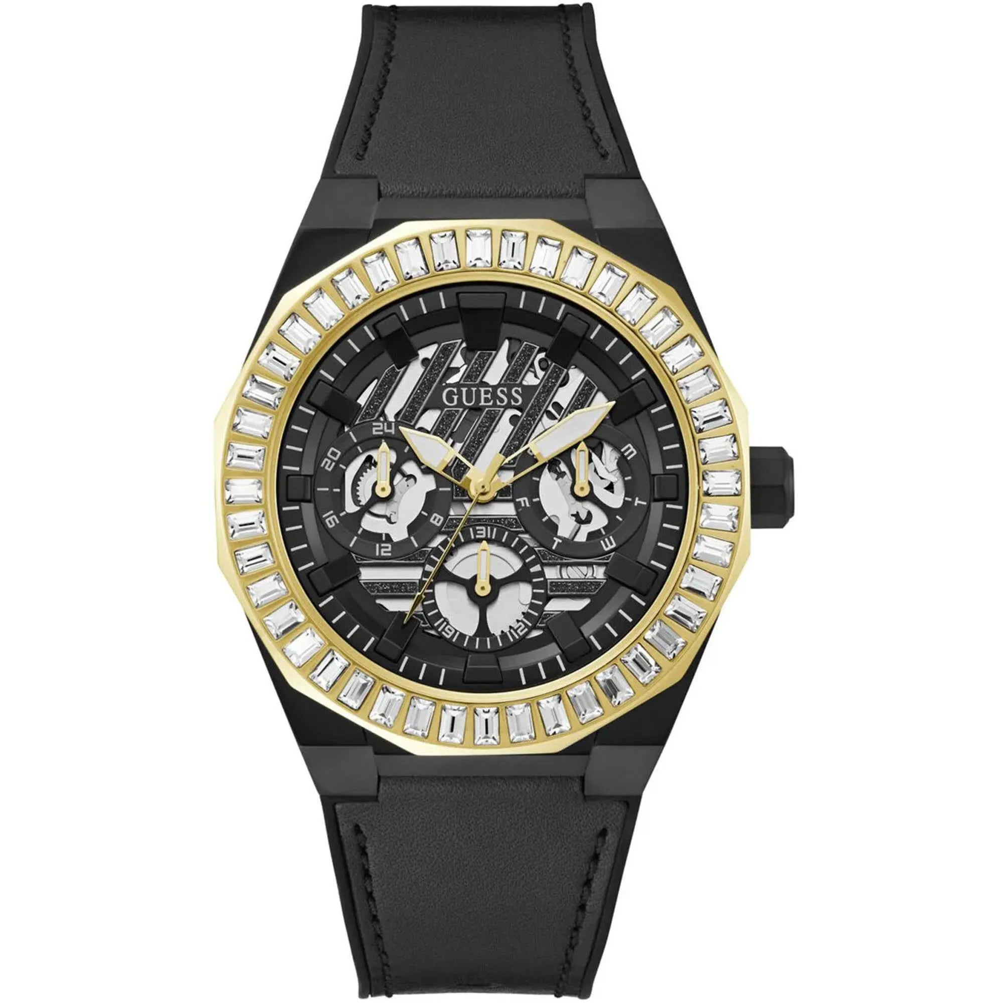 Guess Men's Watch - Quartz Day-Date Black Dial Genuine Leather Strap | GW0567G1