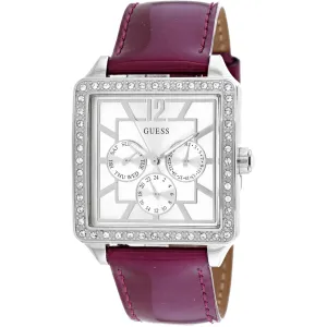 Guess Women's Watch - Classic Quartz Silver Tone Dial Red Leather Strap | W14046L1