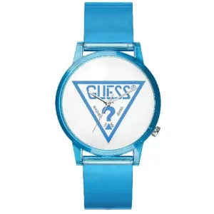 Guess Women's Watch - Classic Quartz SS Case White Dial Blue Rubber Strap | V1018M5
