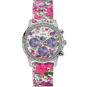 Guess Women's Watch - Melody White and Violet Dial Multicolor Nylon Strap | U0903L1