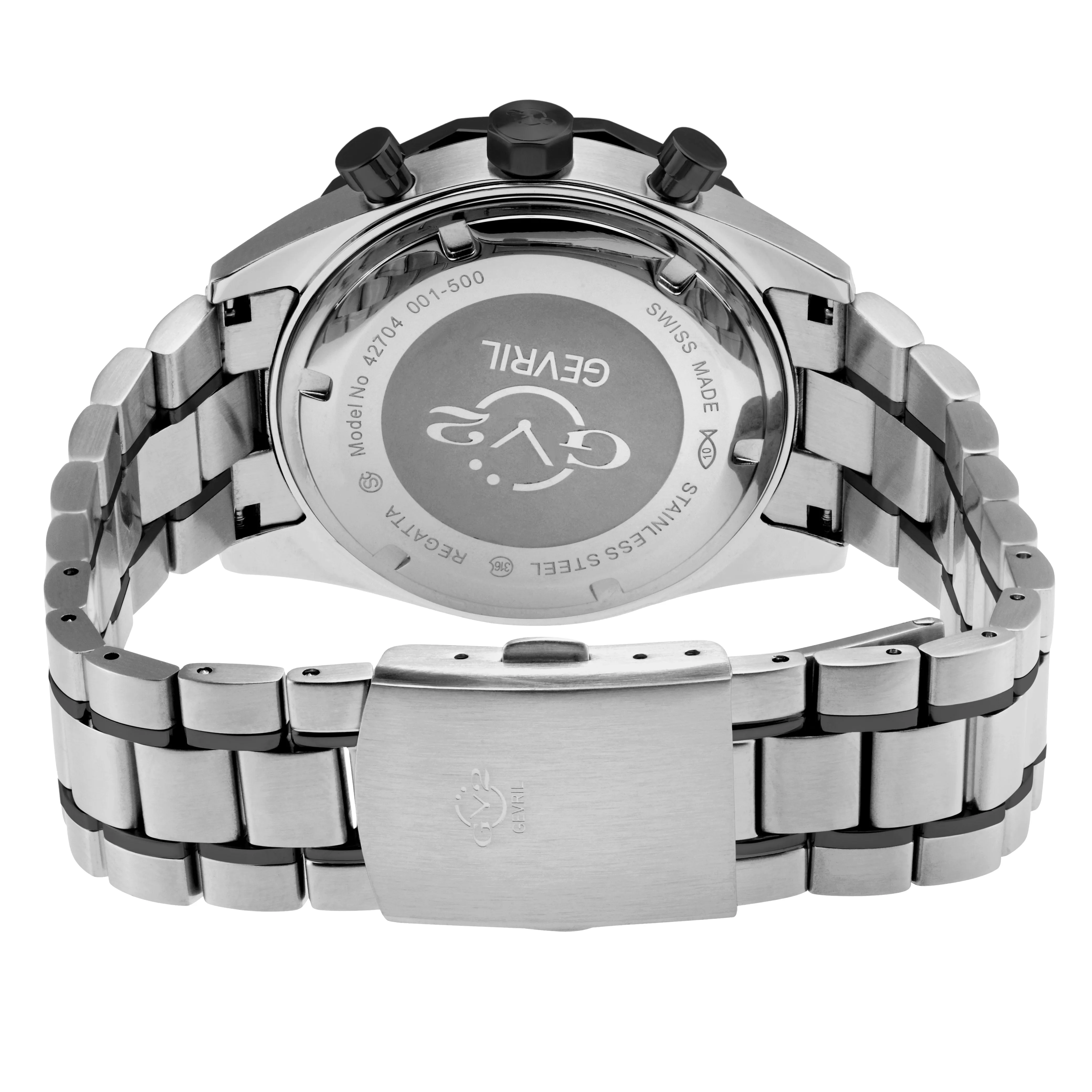 GV2 Men's Regatta 316L SS Case, Ceramic IPB Top Ring, Black Dial, Gray Counter, IPBK 316L Stainless Steel Bracelet Watch.