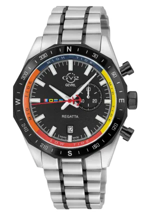 GV2 Men's Regatta 316L SS Case, Ceramic IPB Top Ring, Black Dial, Gray Counter, IPBK 316L Stainless Steel Bracelet Watch.