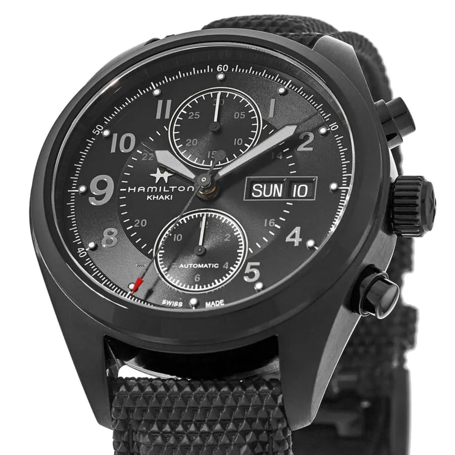 Hamilton Khaki Field Auto Chrono Black Dial Rubber Strap Men's Watch H71626735