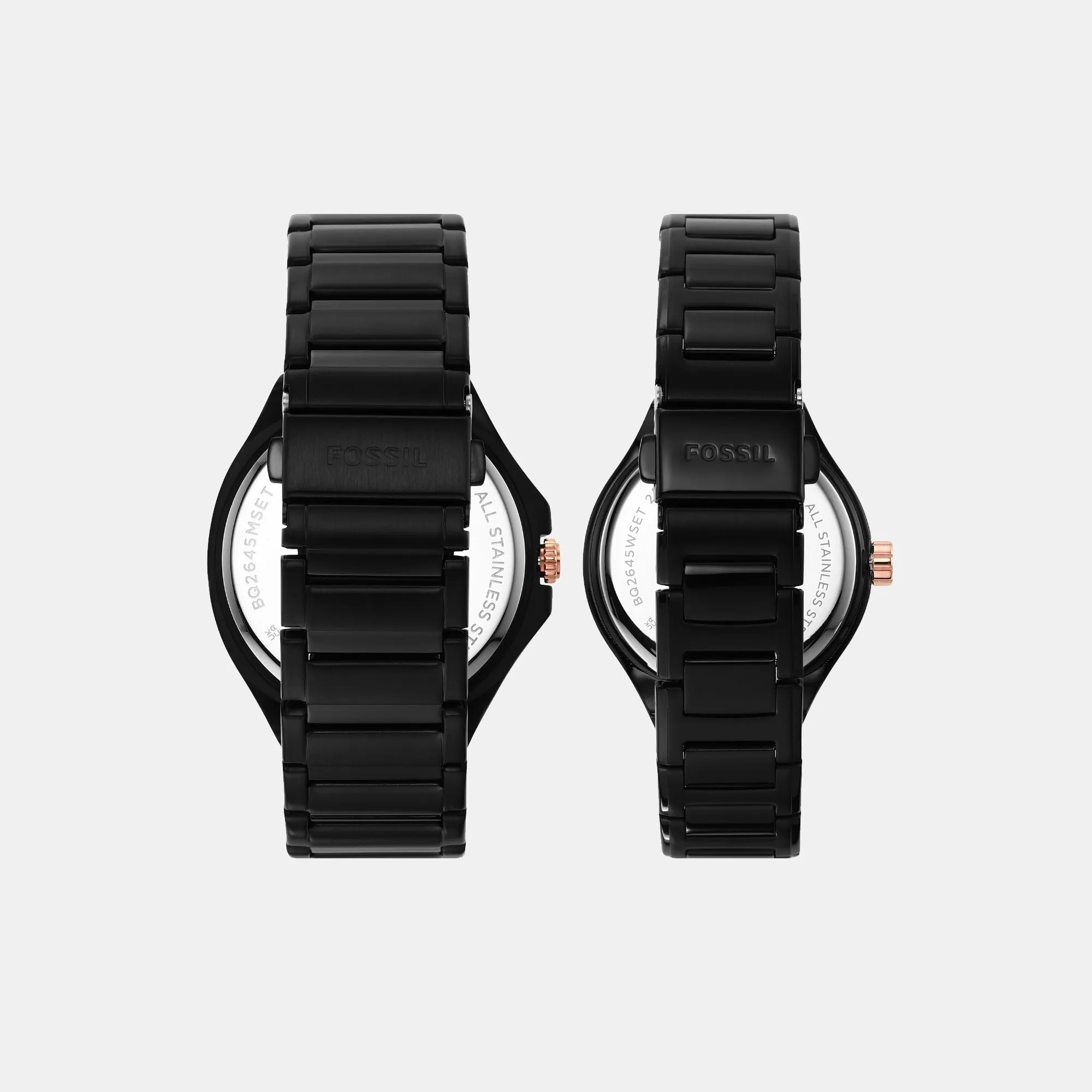 His and Her Couple Quartz Black Dial Multi-Function Stainless Steel Watch BQ2645SET