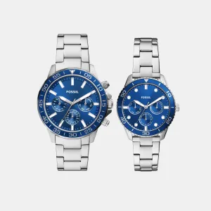 His and Hers Couple Quartz Blue Dial Multi-Function Stainless Steel Watch BQ2828SET