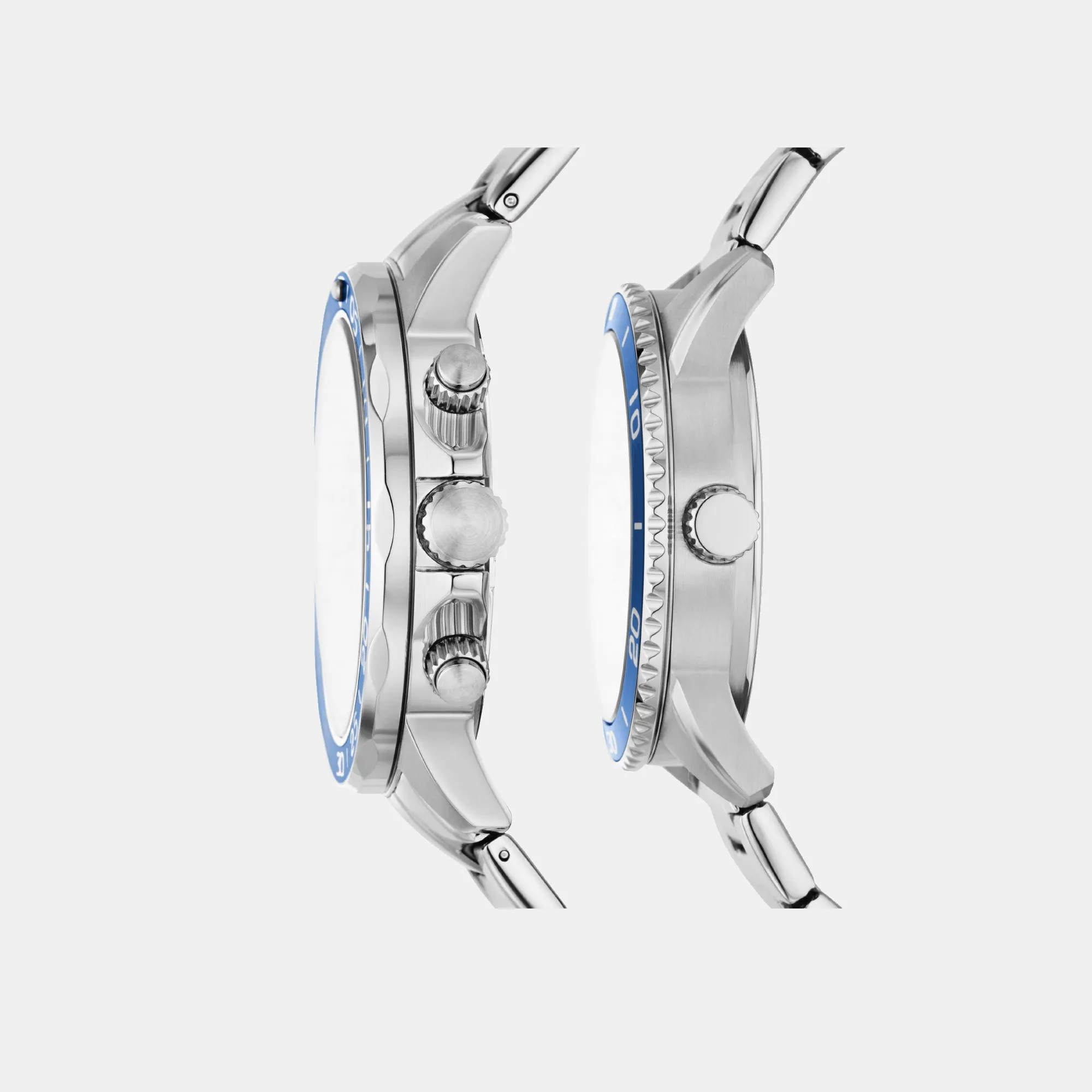 His and Hers Couple Quartz Blue Dial Multi-Function Stainless Steel Watch BQ2828SET