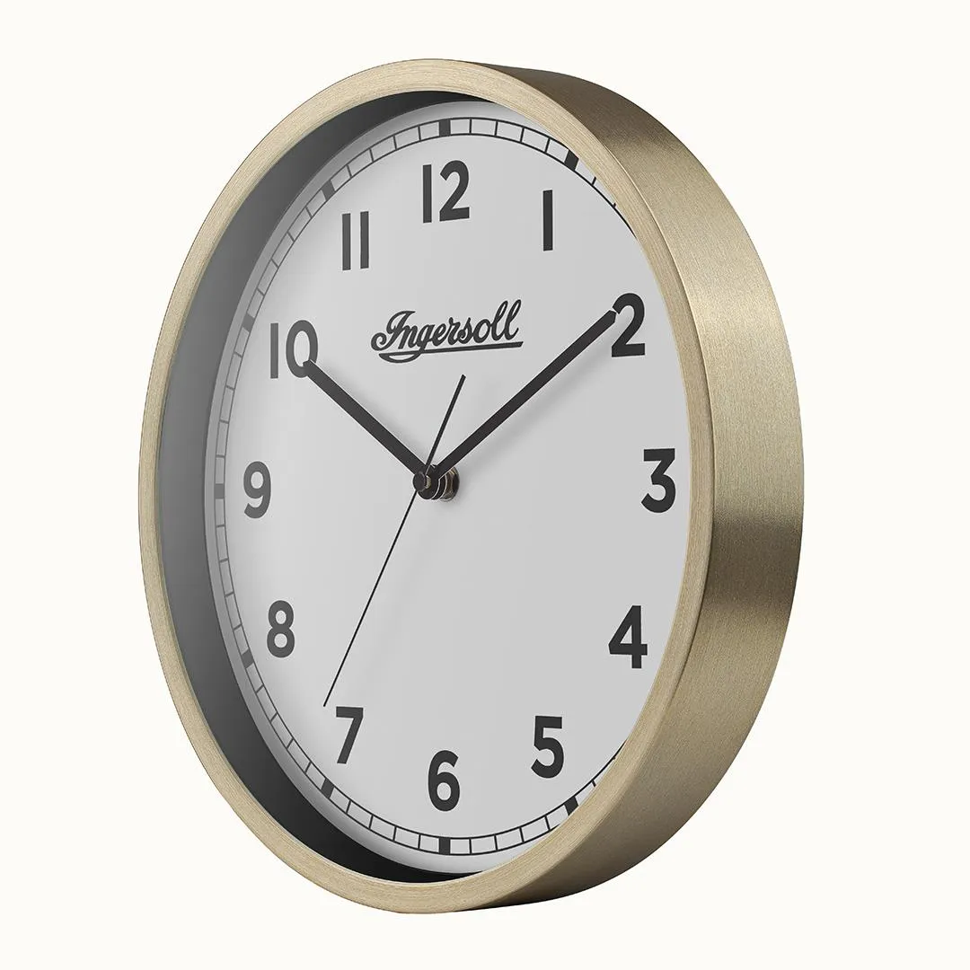 IC001GW INGERSOLL QUARTZ 30CM WALL CLOCK - GOLD/WHITE