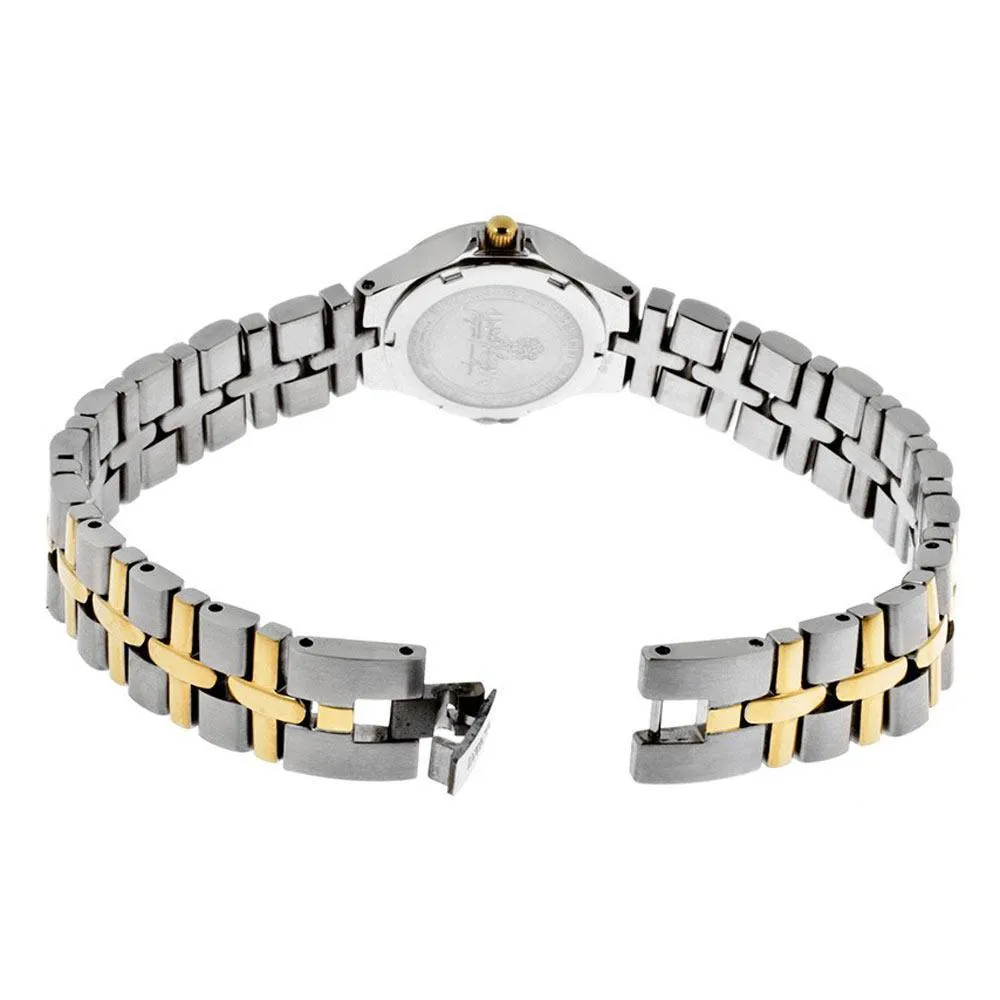 Invicta 0133 Women's Wildflower Crystal Accented Bezel White Dial Two Tone Bracelet Watch