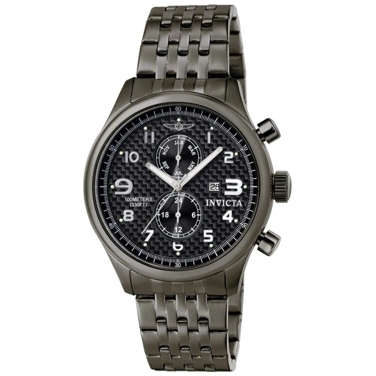 Invicta 0368 Men's Specialty Carbon Fiber Black Dial Gunmetal IP Steel Bracelet Watch