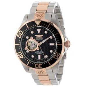 Invicta 13708 Men's Grand Diver Black Dial Two Tone Rose Gold Plated Steel Bracelet Automatic Dive Watch