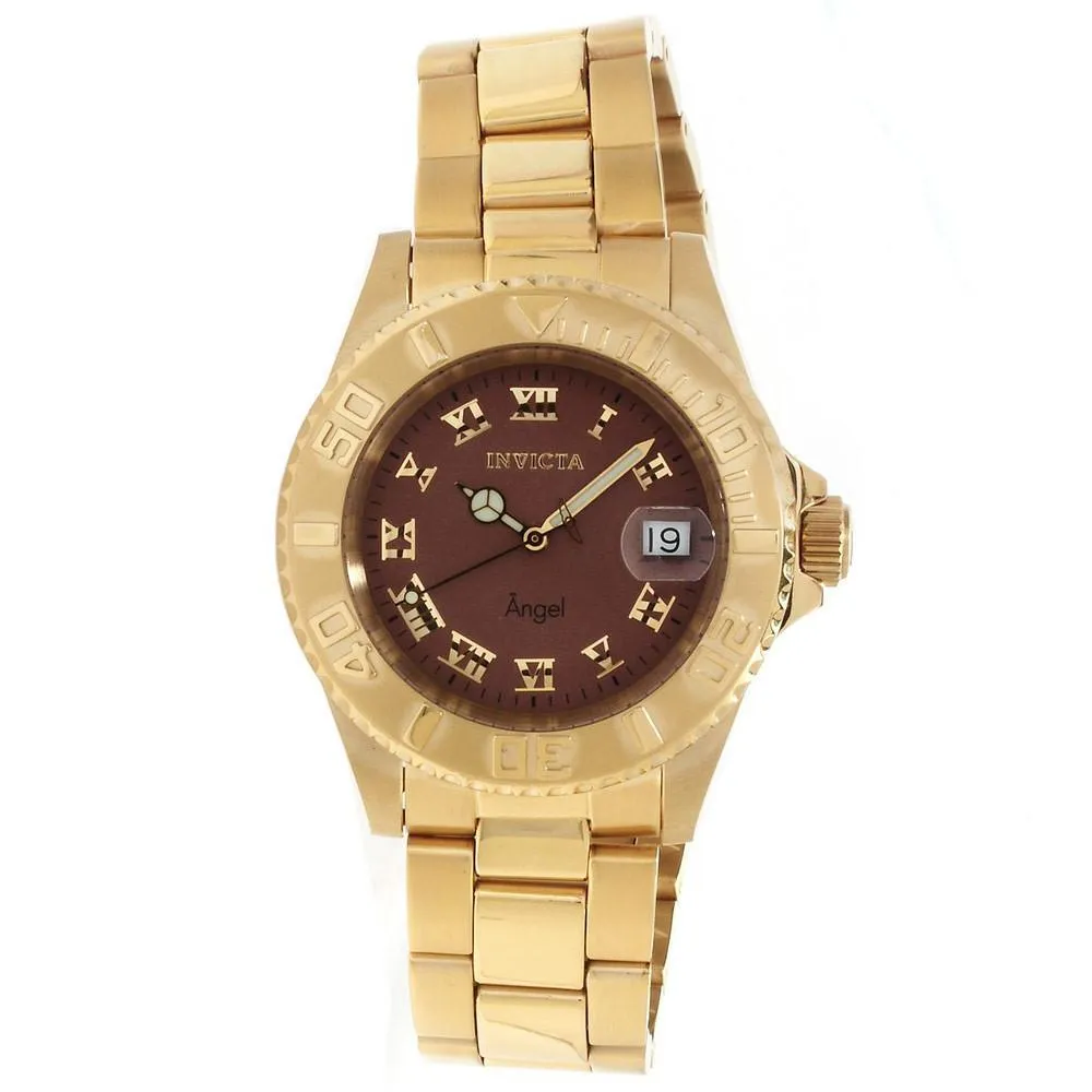 Invicta 14365 Women's Angel Quartz Dark Brown Dial Gold Tone Steel Dive Watch