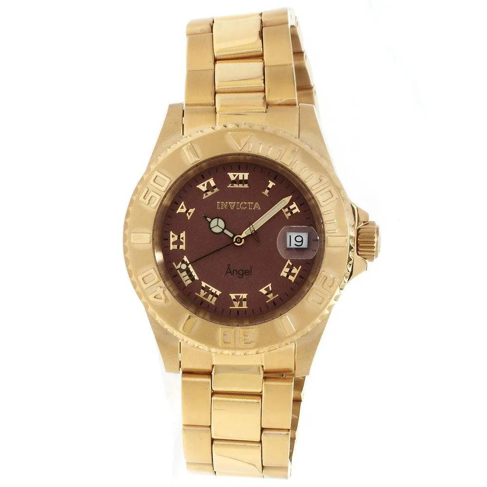 Invicta 14365 Women's Angel Quartz Dark Brown Dial Gold Tone Steel Dive Watch