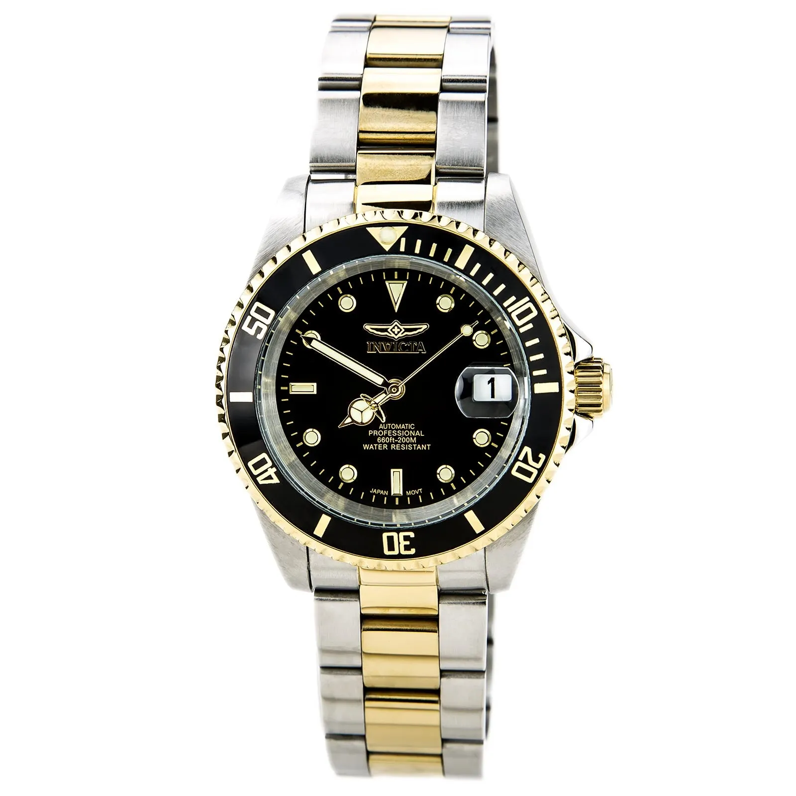 Invicta Men's Automatic Watch - Pro Diver Black Dial Two Tone Yellow Bracelet | 8927C