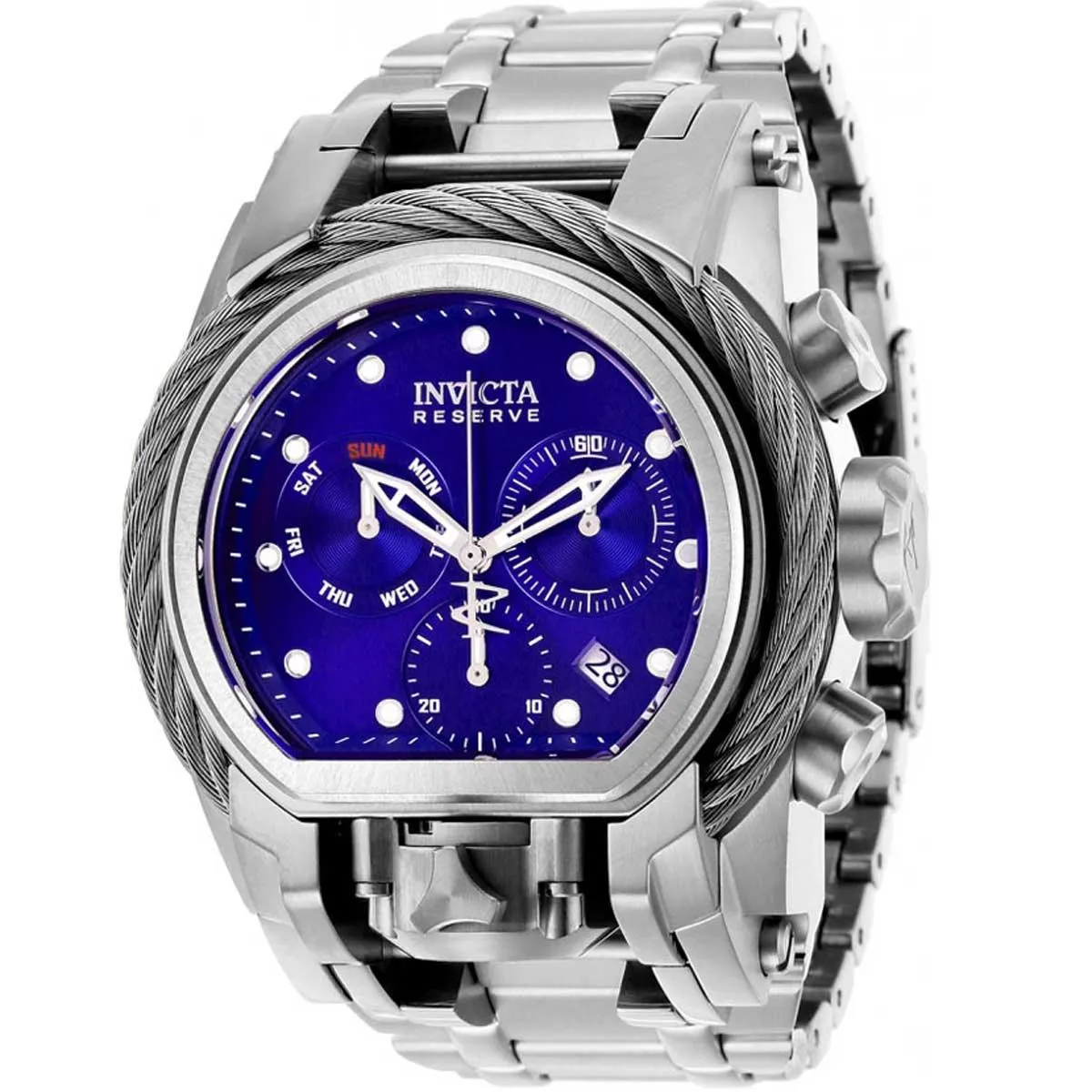 Invicta Men's Chrono Watch - Reserve Bolt Zeus Dual Time Blue Dial Bracelet | 26583