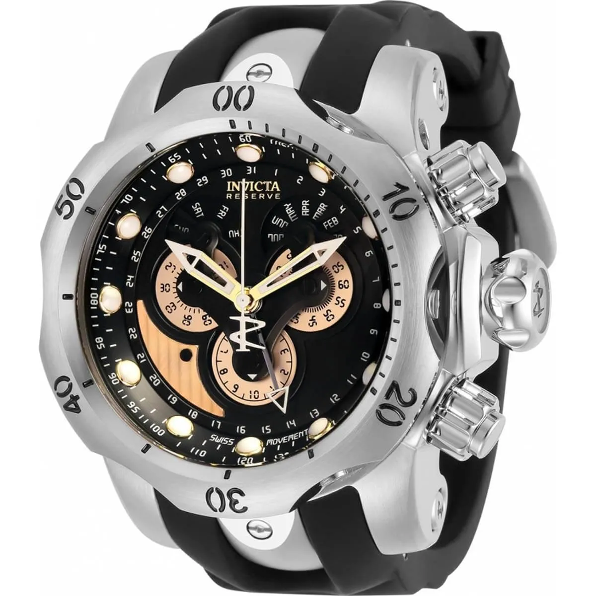 Invicta Men's Chrono Watch - Reserve Venom Black and Rose Gold Dial TT Strap | 32096