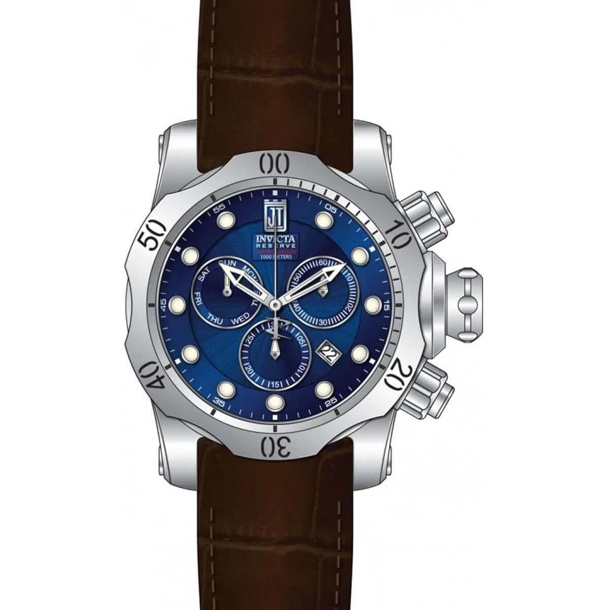 Invicta Men's Chronograph Watch - Jason Taylor Blue Dial Brown Leather Strap | 31648