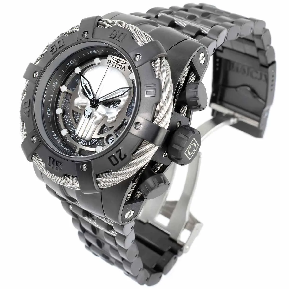 Invicta Men's Chronograph Watch - Marvel Punisher Silver and Black Bracelet | 35165