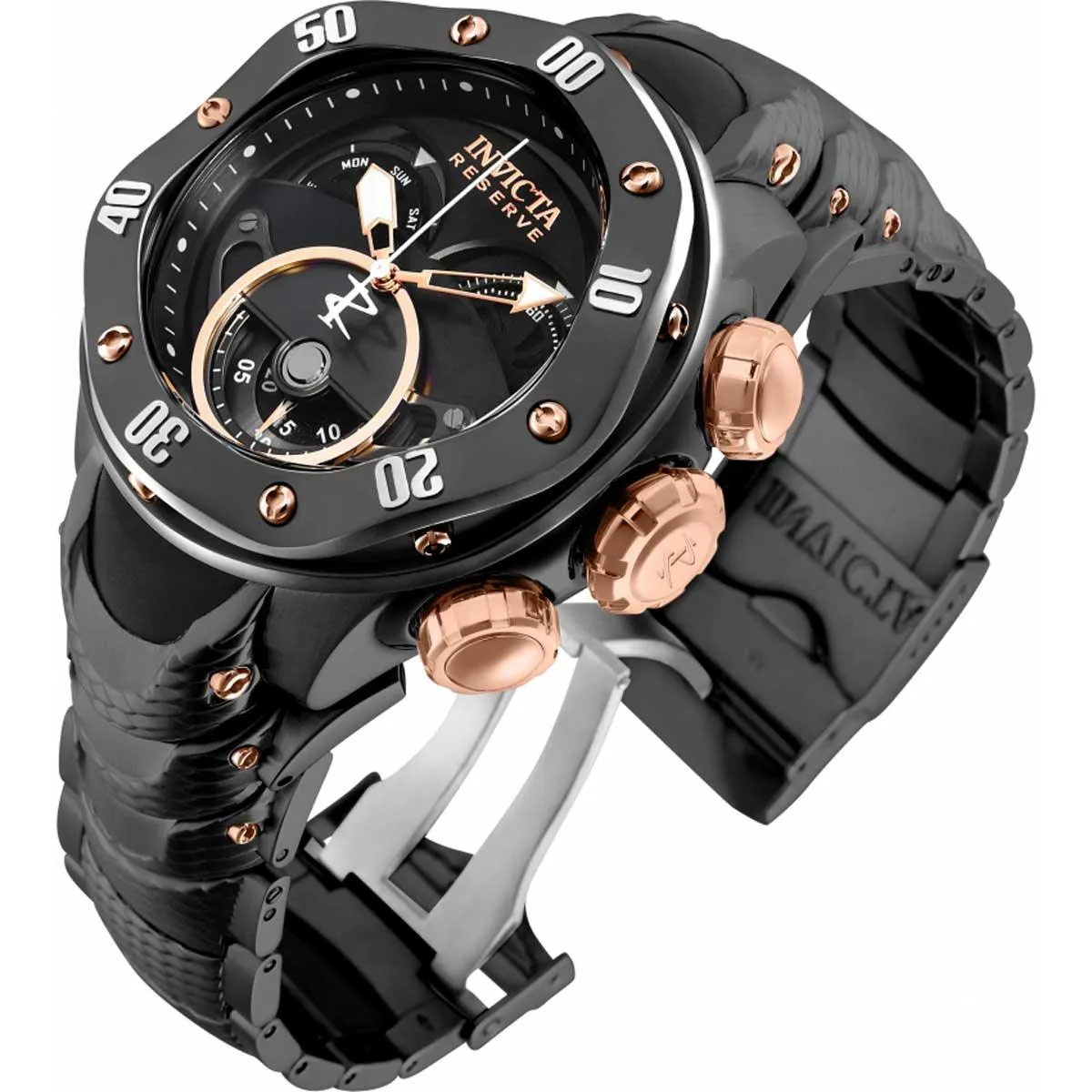 Invicta Men's Chronograph Watch - Reserve Rotating Bezel Black Dial Bracelet | 33374