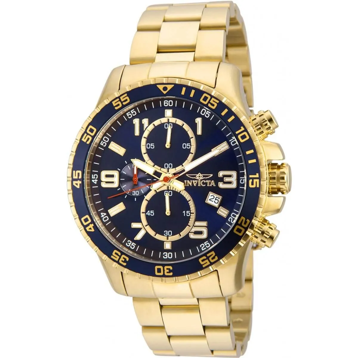 Invicta Men's Chronograph Watch - Specialty Blue Dial Yellow Gold Bracelet | 30689