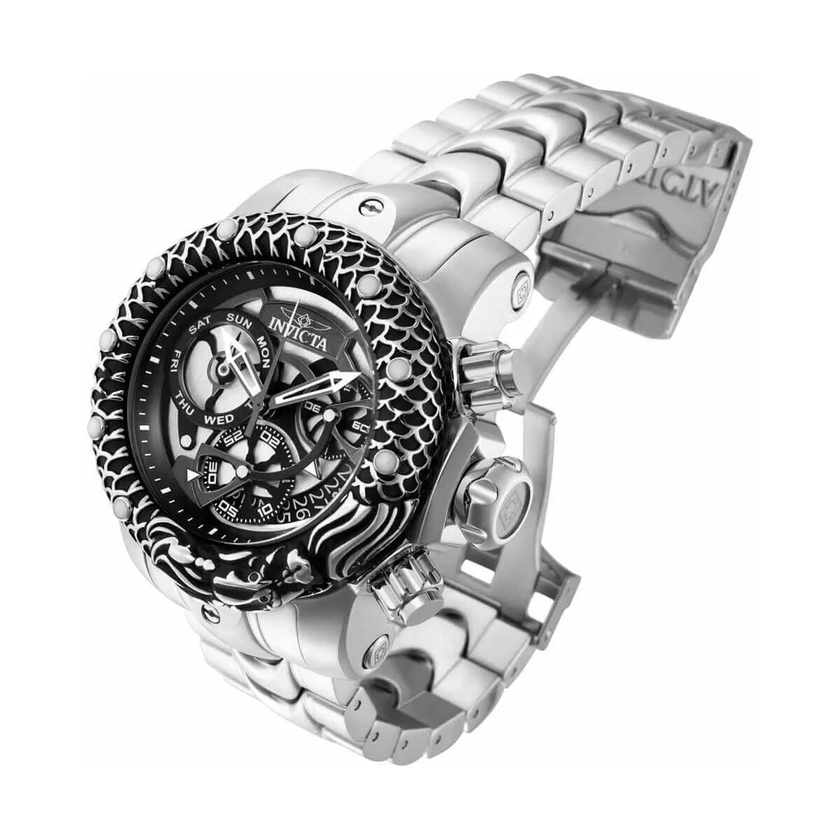 Invicta Men's Chronograph Watch - Venom Black and Silver Tone Dial Bracelet | 31498