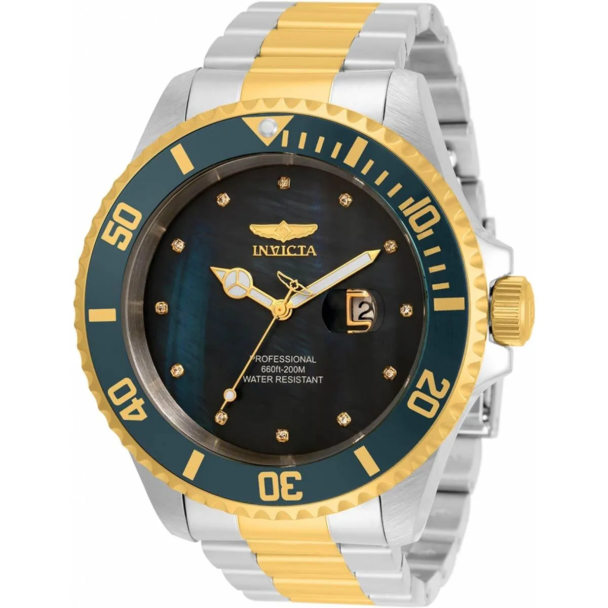 Invicta Men's Diamond Watch - Pro Diver Quartz MOP Dial Two Tone Bracelet | 34151
