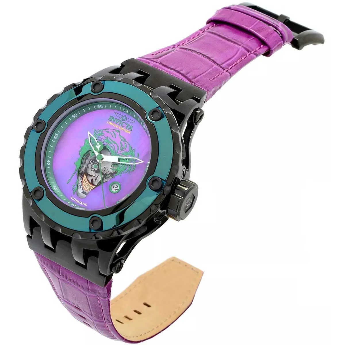 Invicta Men's Japanese Quartz Watch - DC Comics Joker Purple Leather Strap | 34618