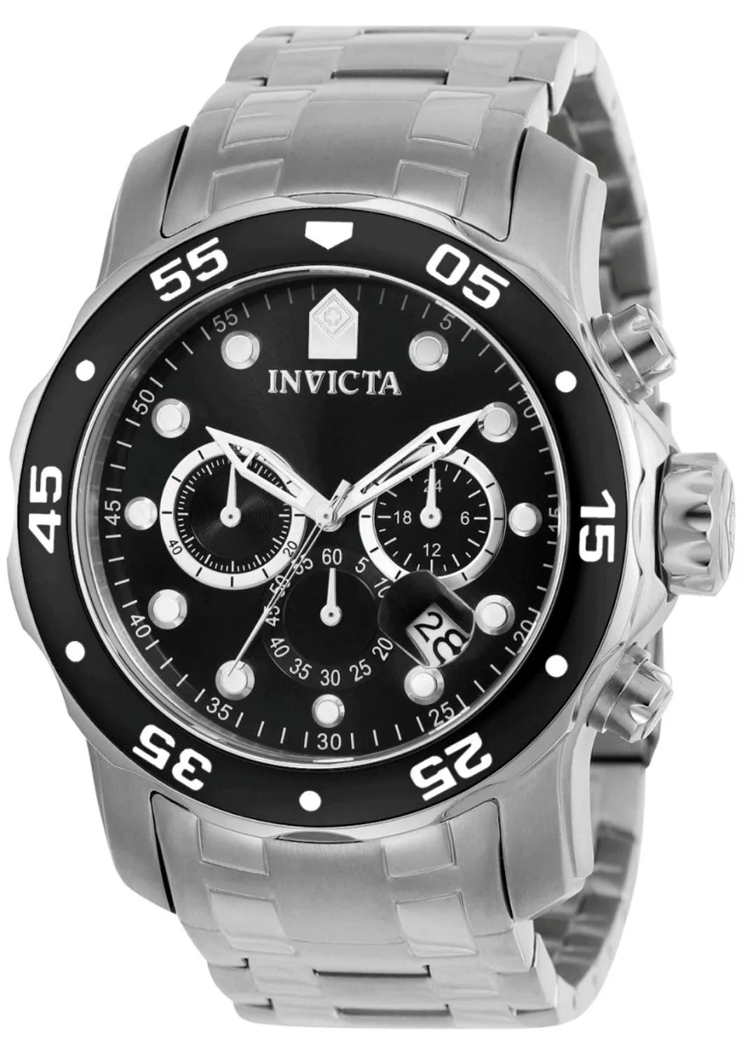Invicta Men's Pro Diver Chronograph Watch - Quartz Black Dial Steel Bracelet | 0069