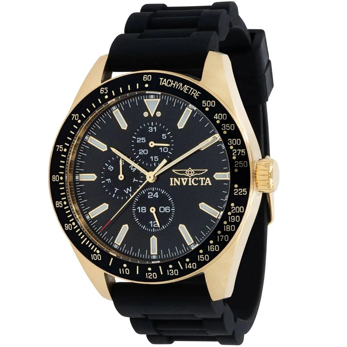 Invicta Men's Quartz Watch - Aviator Date Black Dial Silicone Rubber Strap | 38404