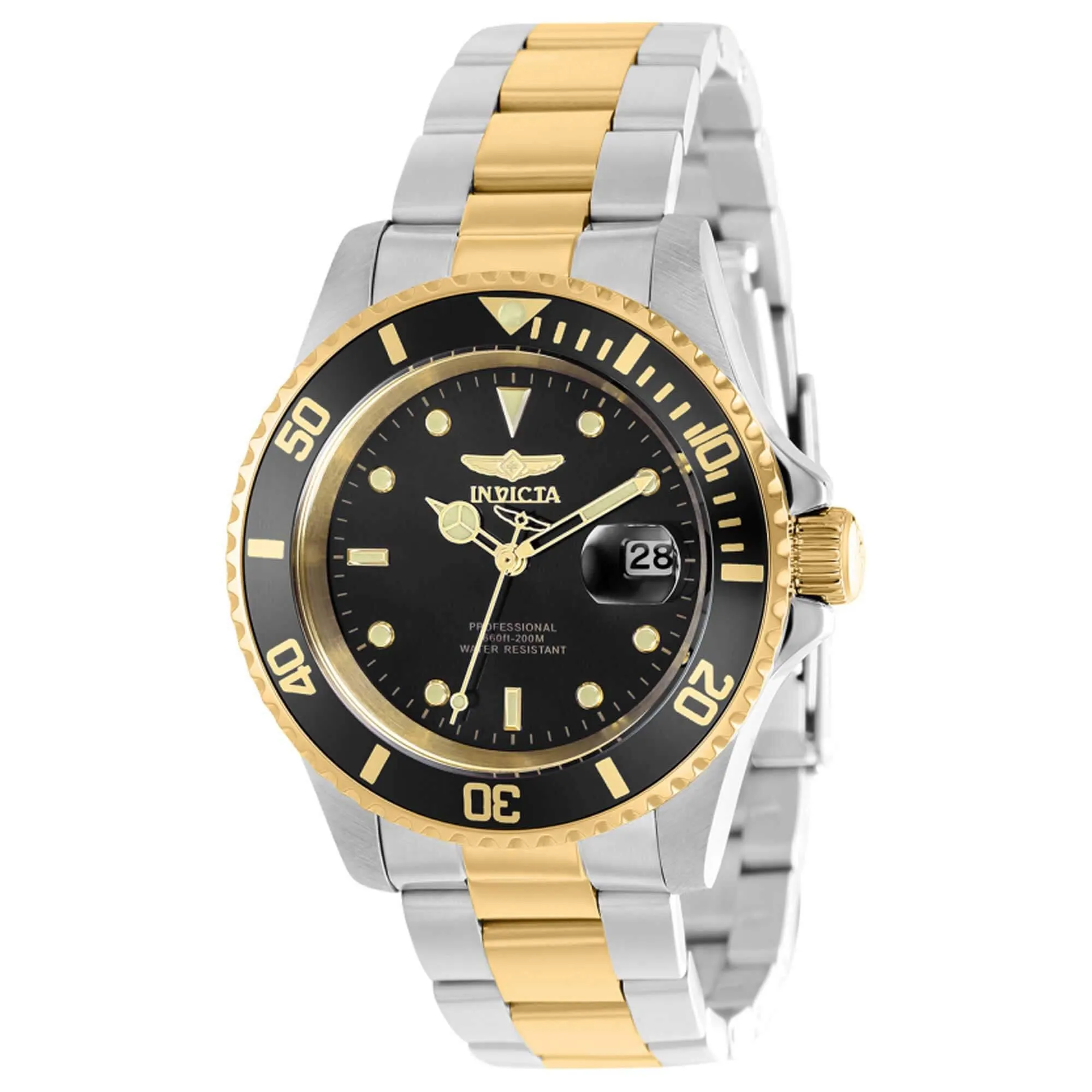 Invicta Men's Quartz Watch - Pro Diver Black Dial Two Tone Bracelet | 37158