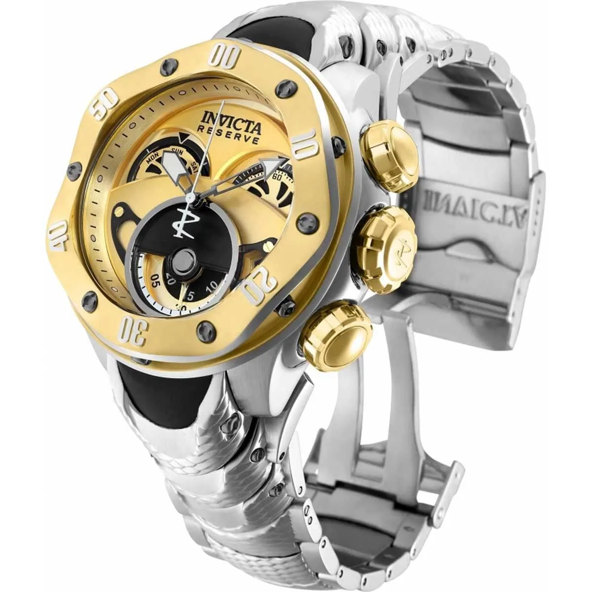 Invicta Men's Quartz Watch - Reserve Chronograph Black and Gold dial Bracelet | 33371