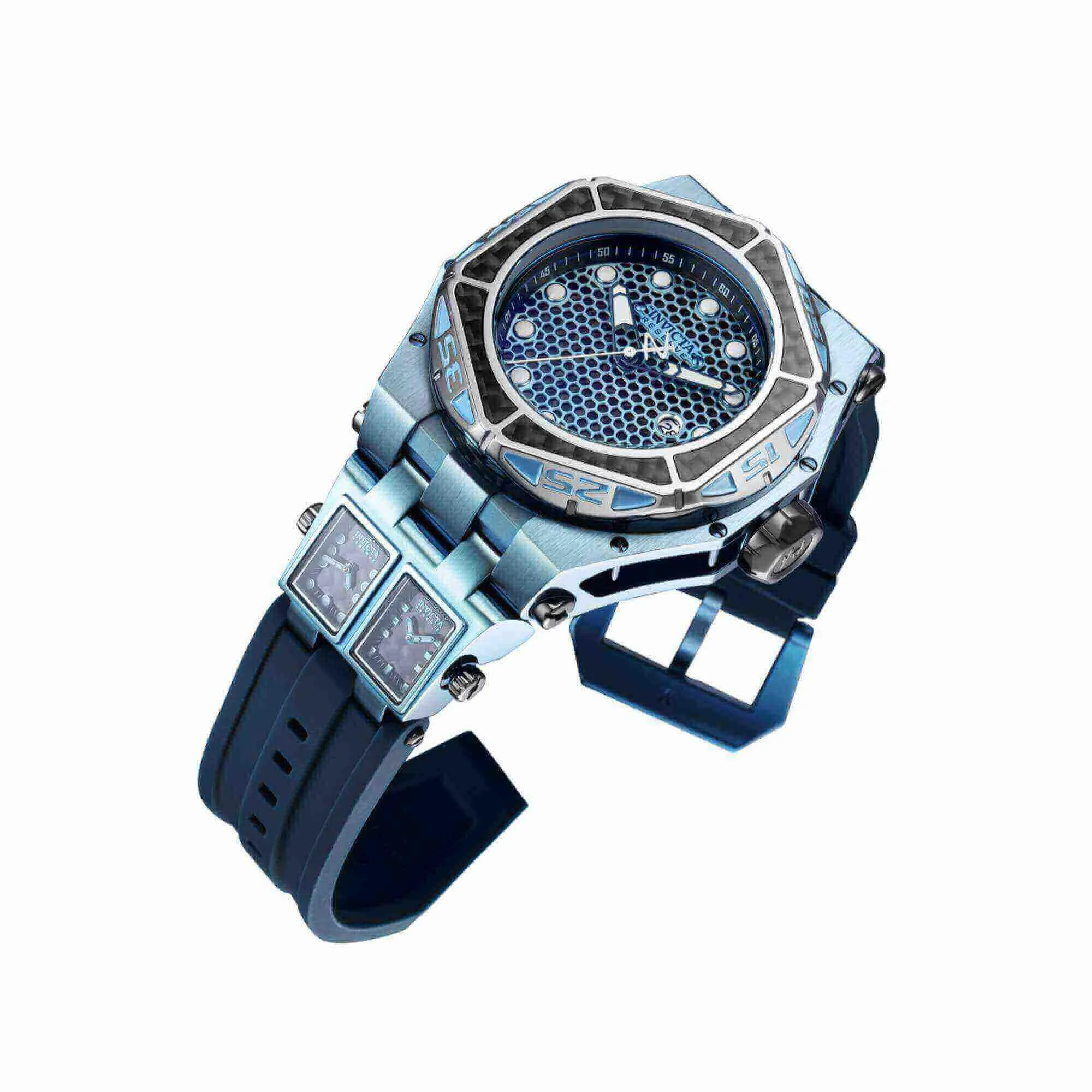 Invicta Men's Watch - Carbon Hawk Black Carbon Fiber and Blue Rubber Strap | 38910