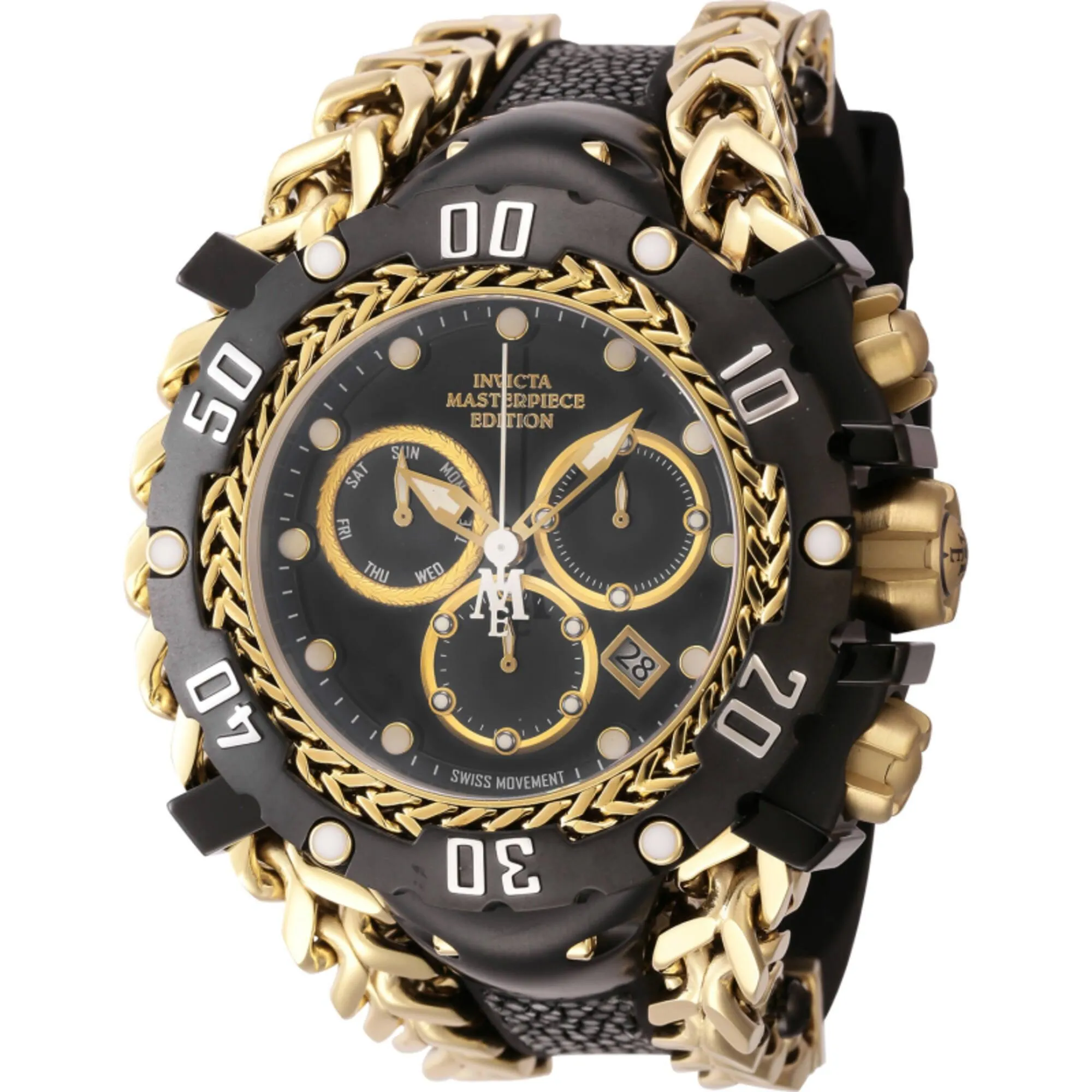Invicta Men's Watch - Masterpiece Chrono Black and Yellow Gold Strap Quartz | 44624