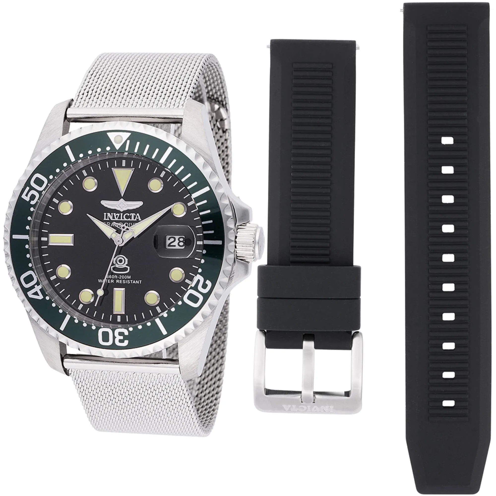 Invicta Men's Watch - Pro Diver Quartz Black Dial Silver Steel Bracelet Dive | 48214