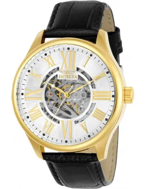 INVICTA Vintage Mens Watch - Automatic - Gold-Tone - Black Leather Strap