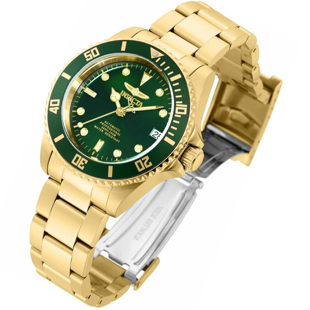 Invicta Women's Automatic Watch - Pro Diver Green Dial Yellow Gold Bracelet | 35712