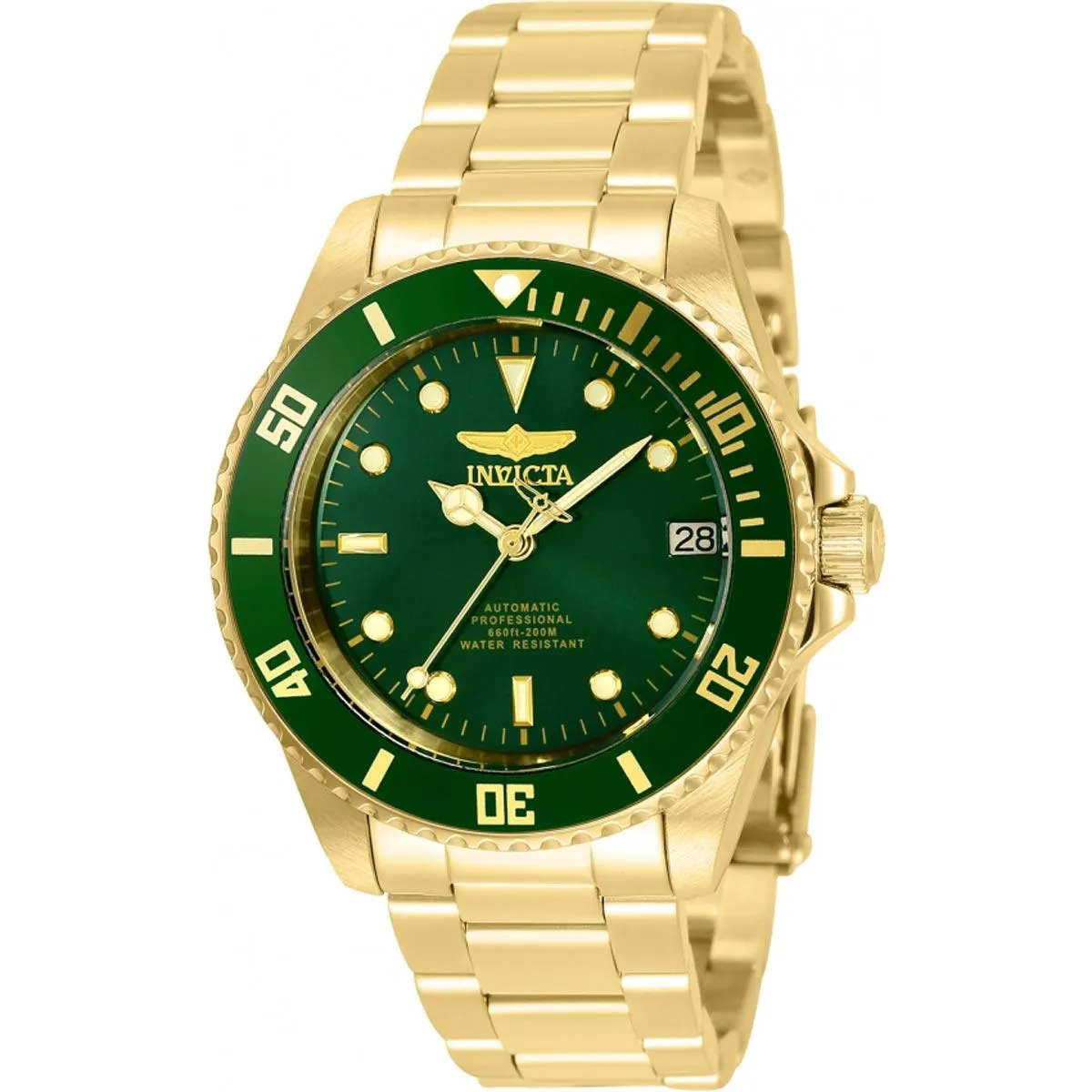 Invicta Women's Automatic Watch - Pro Diver Green Dial Yellow Gold Bracelet | 35712