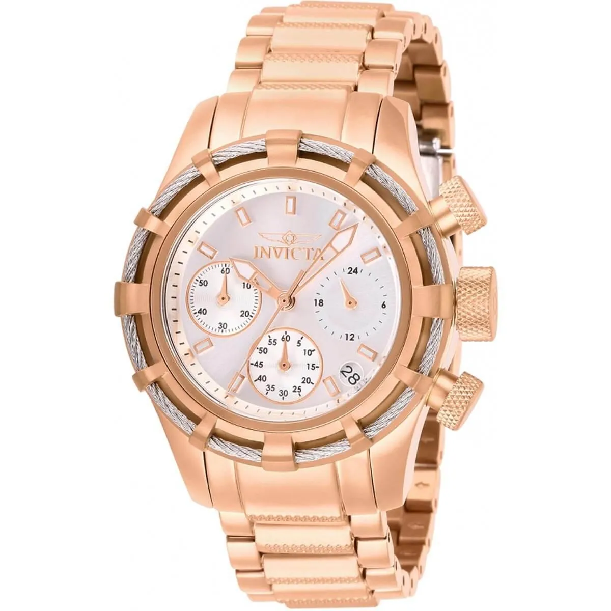 Invicta Women's Chronograph Watch - Bolt Silver Tone Dial Rose Gold Bracelet | 27493