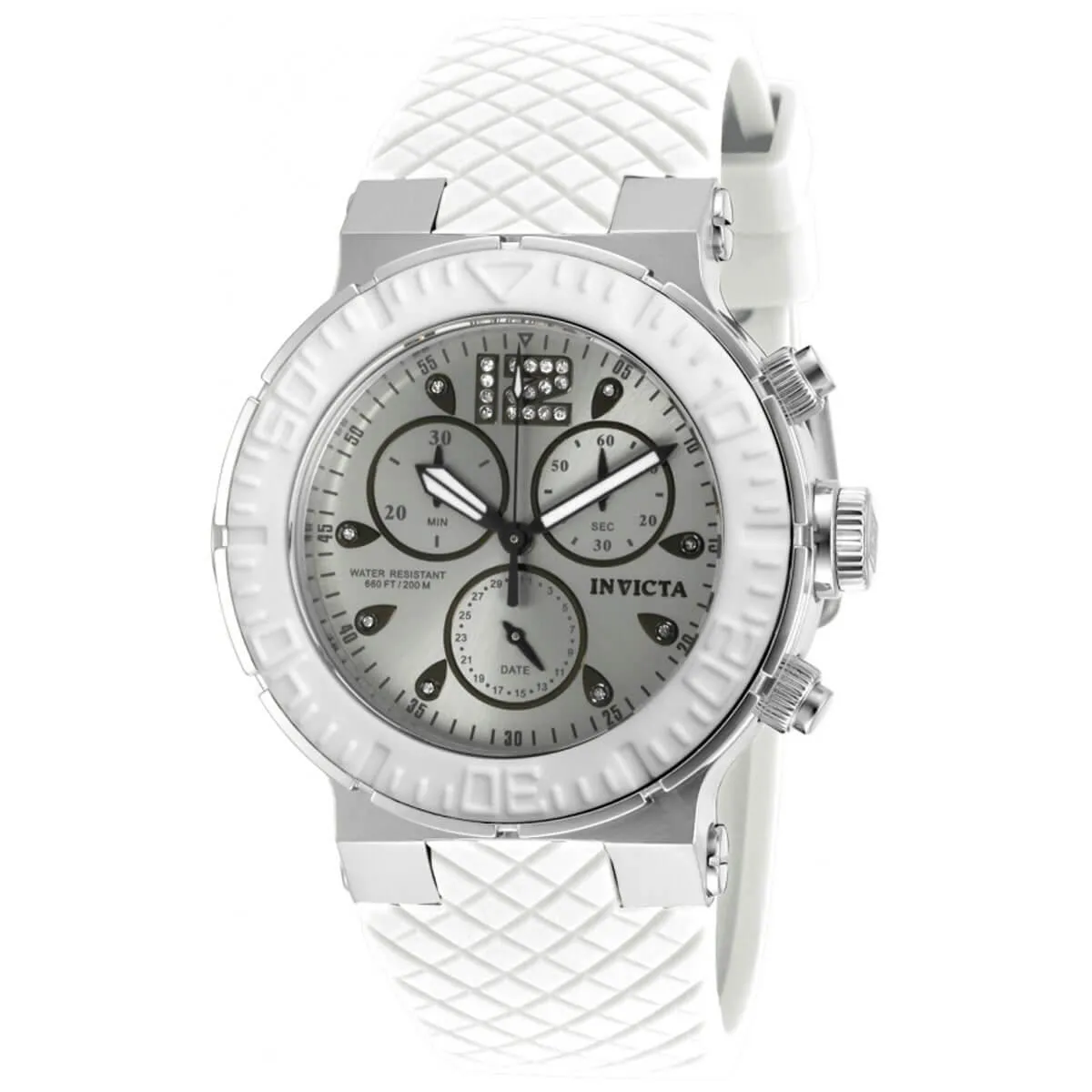 Invicta Women's Quartz Watch - Ocean Reef Chronograph Silver Dial White Strap | 90278