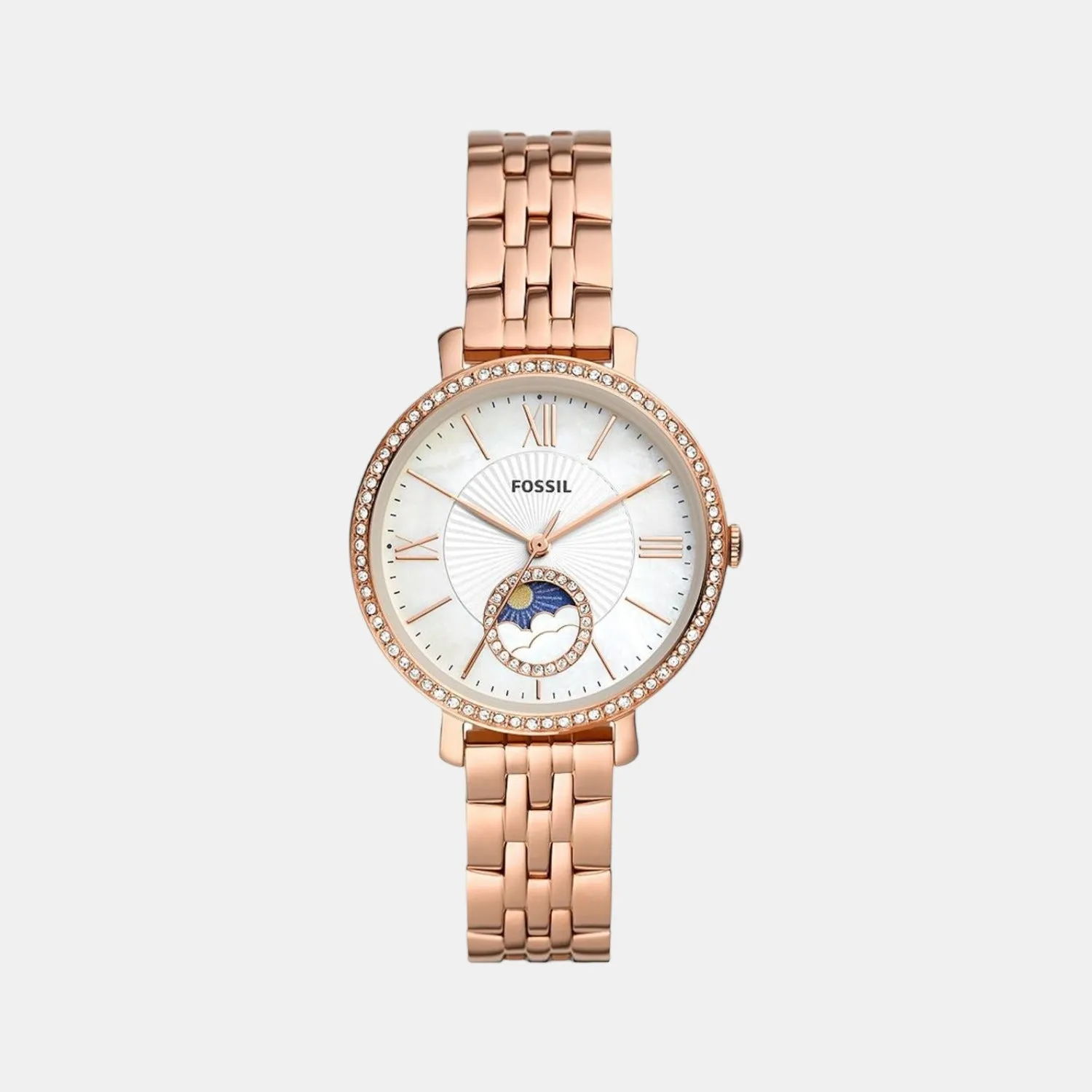 Jacqueline Sun Moon Women Quartz Mother-Of-Pearl Dial Analog Stainless Steel Watch ES5165