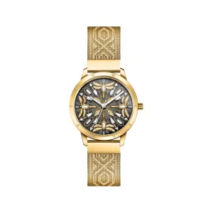 Ladies watch with dragonflies and stones gold-coloured (33 mm)