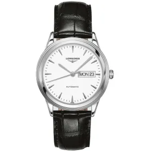 Longines Men's Watch - Flagship Automatic White Dial Black Leather Strap | L48994122